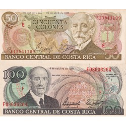 COSTA RICA 50 COLONES 1988 E 100 COLONES 1989  FDS